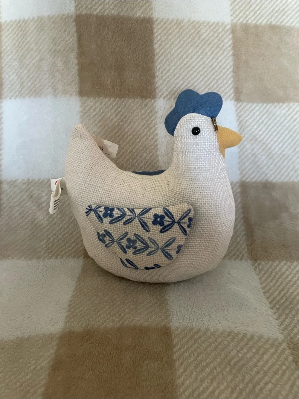 Blue & Cream Decorative Fabric Hen with glasses - Home Decor Accent
